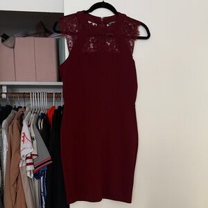 Express Deep Red Lace Mini Dress
